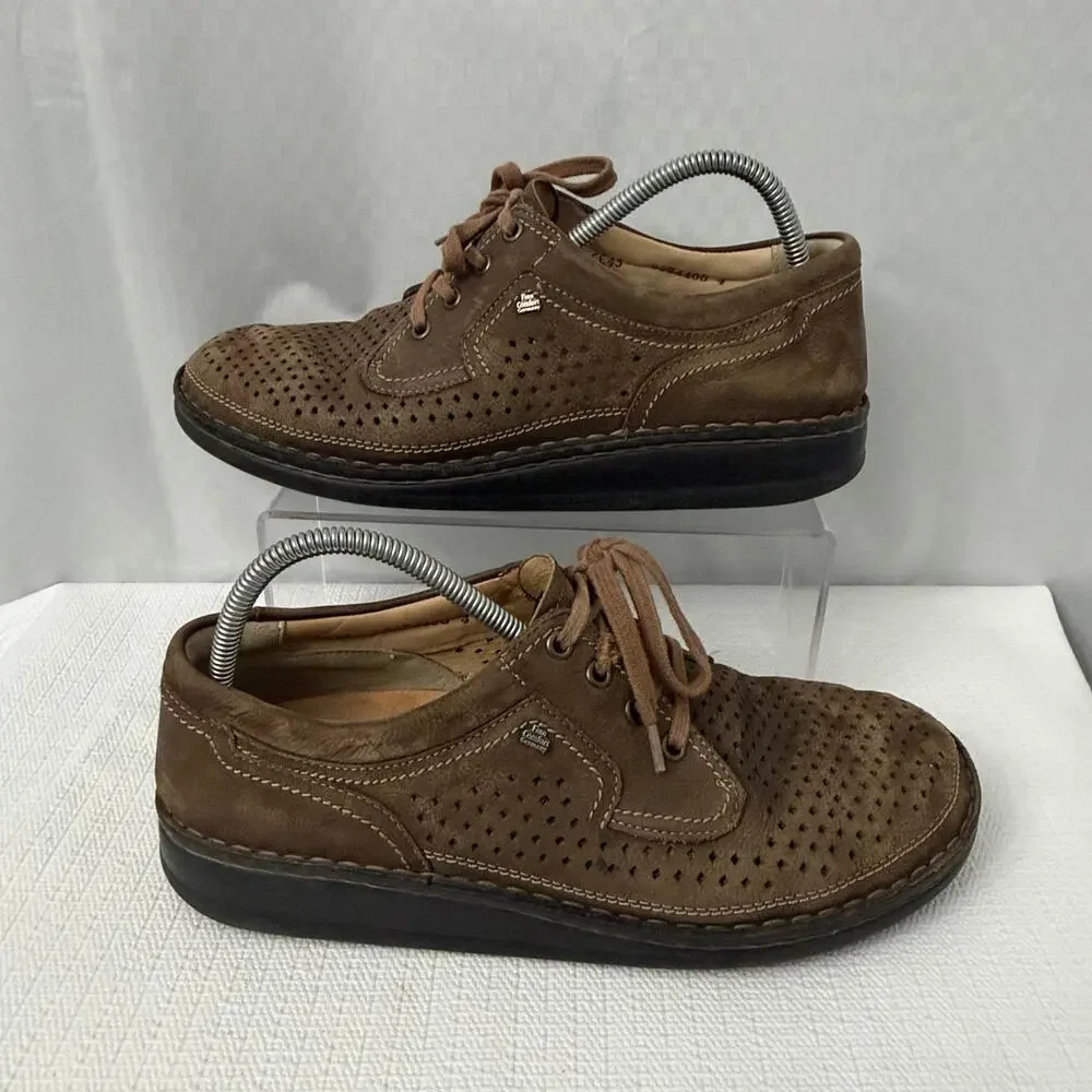 Finn Comfort Baden Shoes Mens Size 9.5 Brown Leather Nubuck Perforated Casual 43